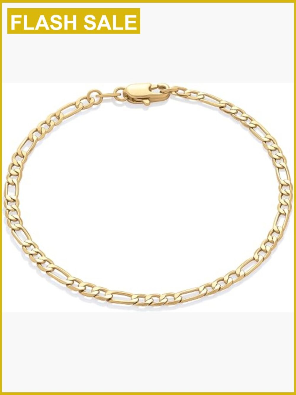14K Gold Plated Figaro Chain Bracelet - 7.5" Lobster Clasp